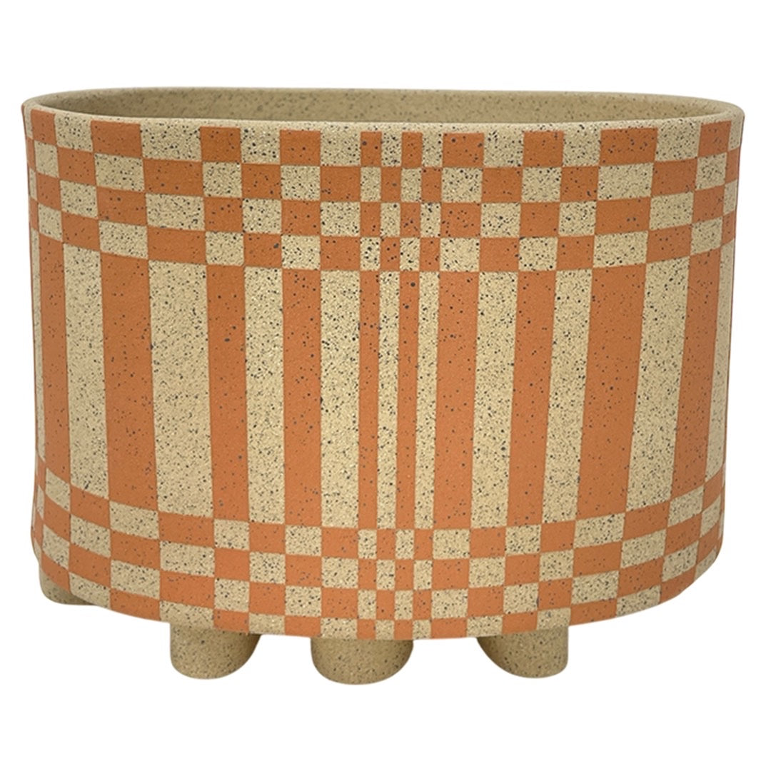 Large Oval Vessel - Skewed Checkers - Matte Terracotta