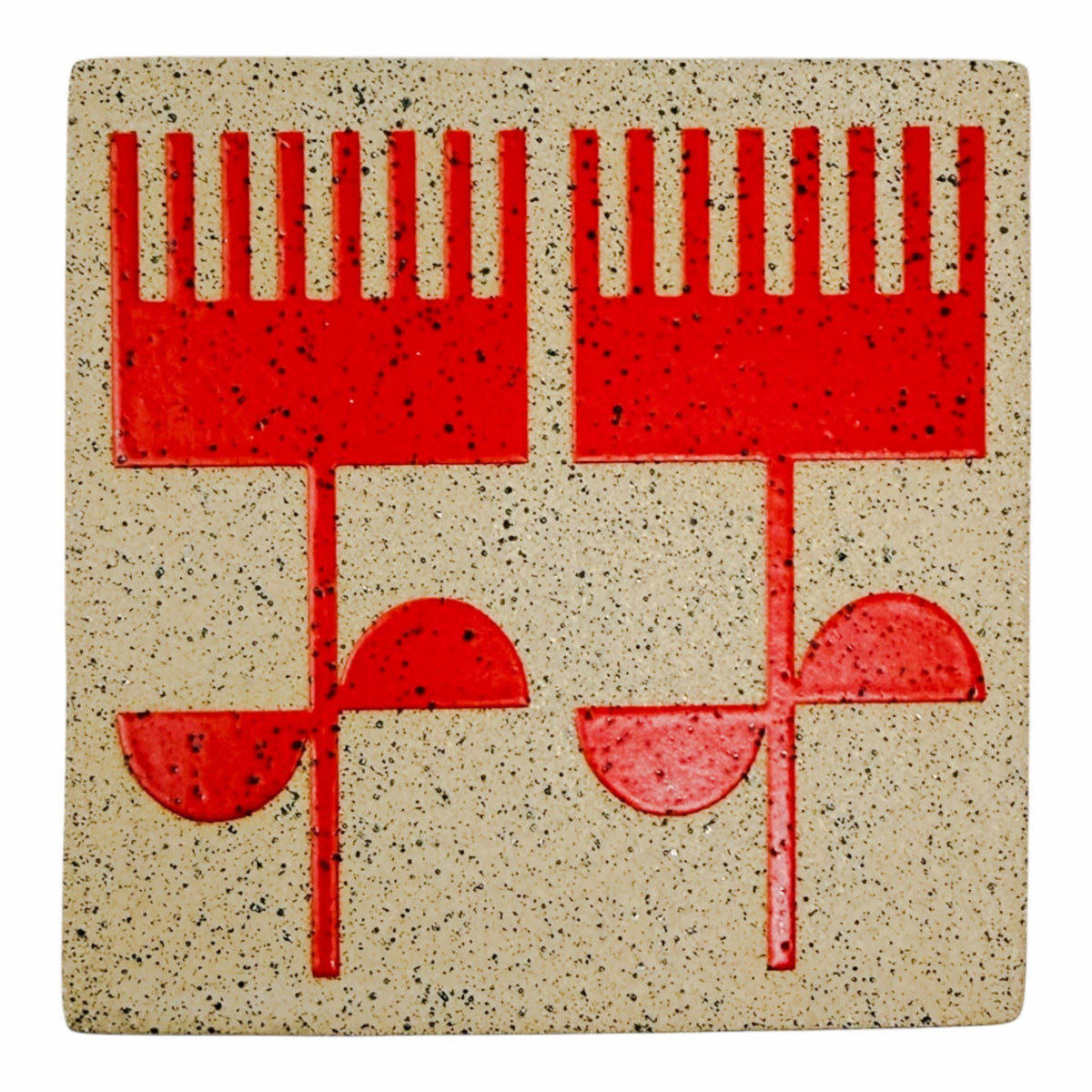 4" Tile - Flowers - Matte Red