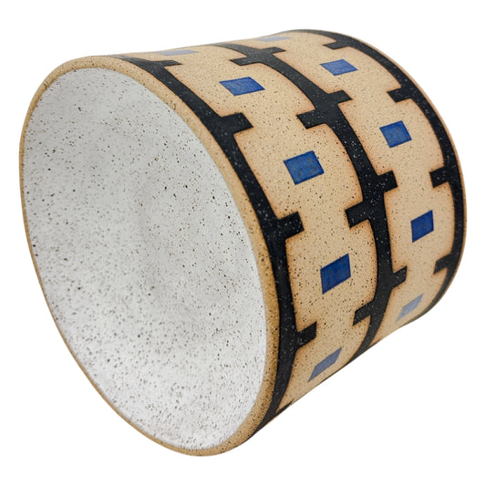 Large Vessel & Bowl - Circles - Matte Black, Blue & White