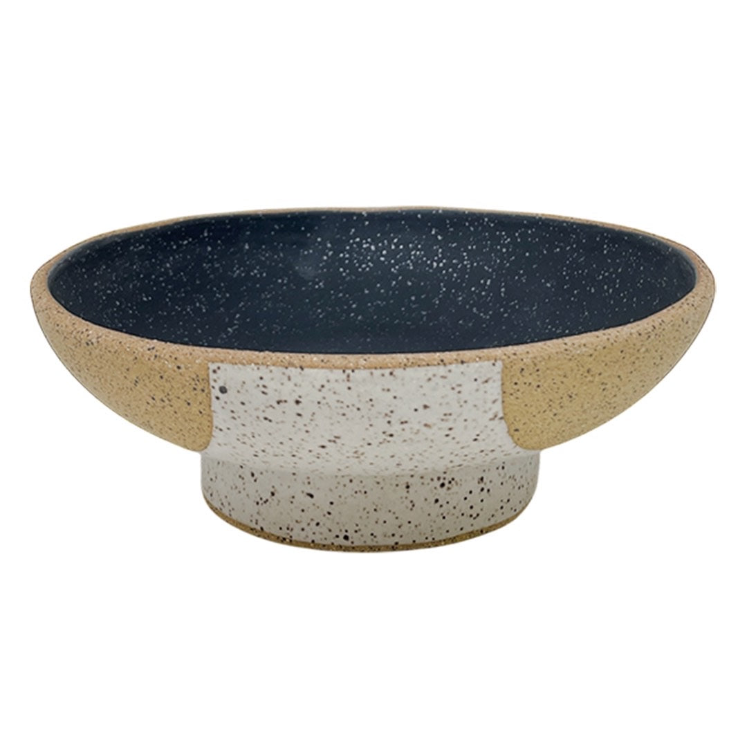Plate Bowl with Foot - Arches - Matte Black & White