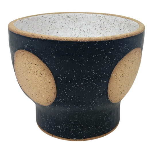 Bowl with Foot - Circles - Matte Black & White