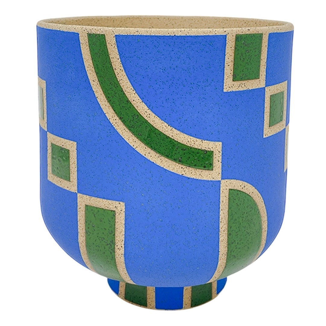 Large Footed Vessel - Shapes - Matte Blue & Gloss Green