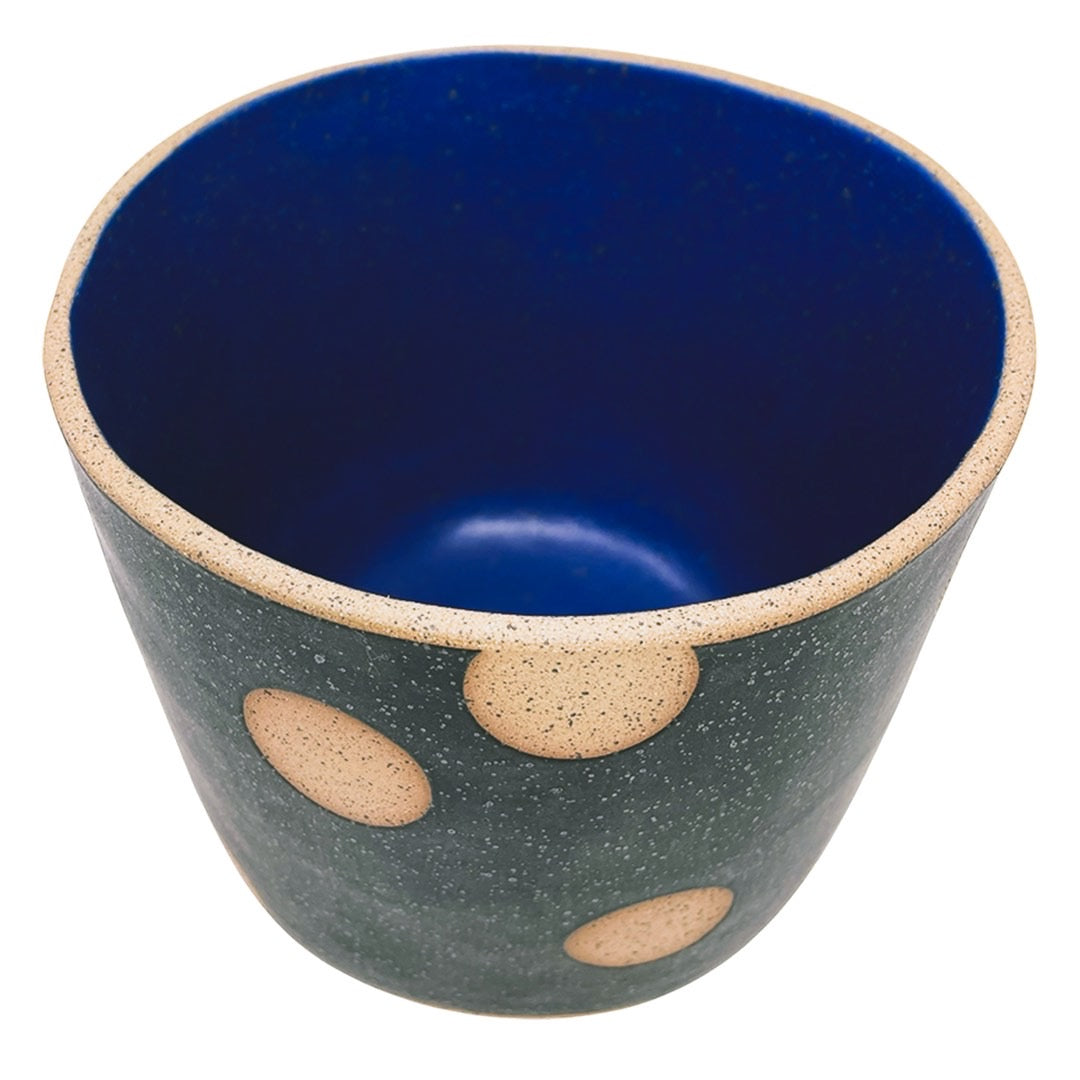 Large Footed Vessel - Polkadots - Matte Black & Blue