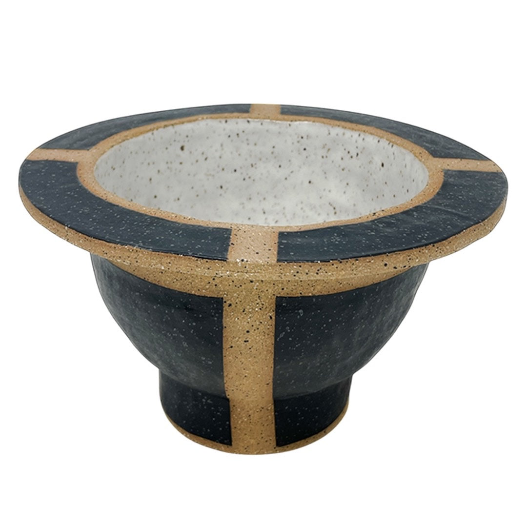 Organic Bowl with Foot - Funnel - Matte Black & White