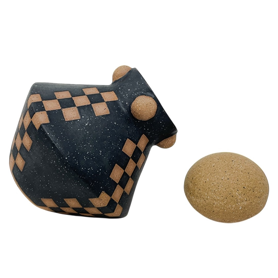 Vessel with Lid - Checkers & Studs - Matte Black