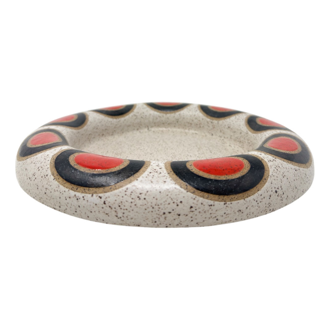 Large Shallow Plate Bowl - Milk Snake - Matte Black, White & Gloss Red