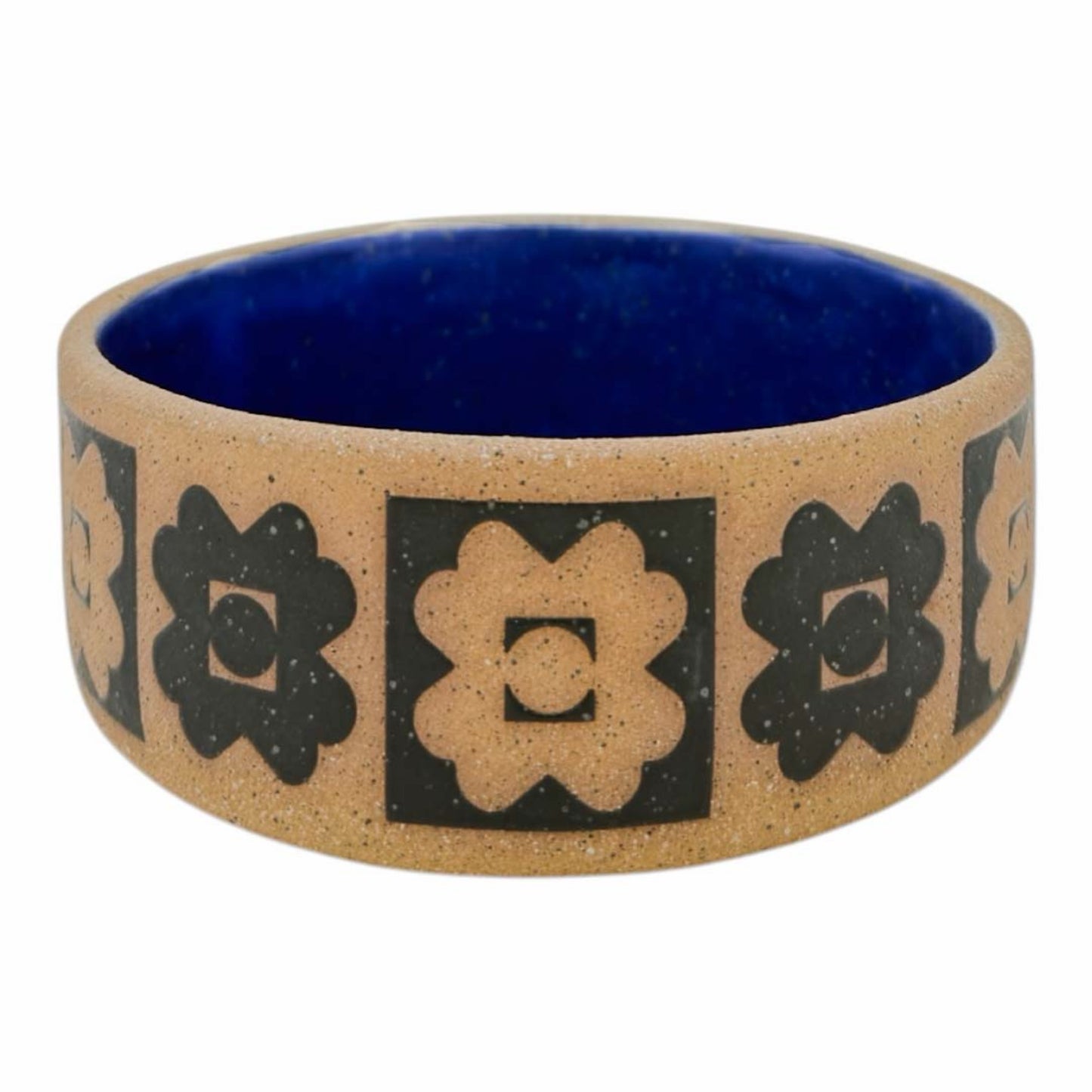 Small Plate Bowl - Flowers - Matte Black & Blue