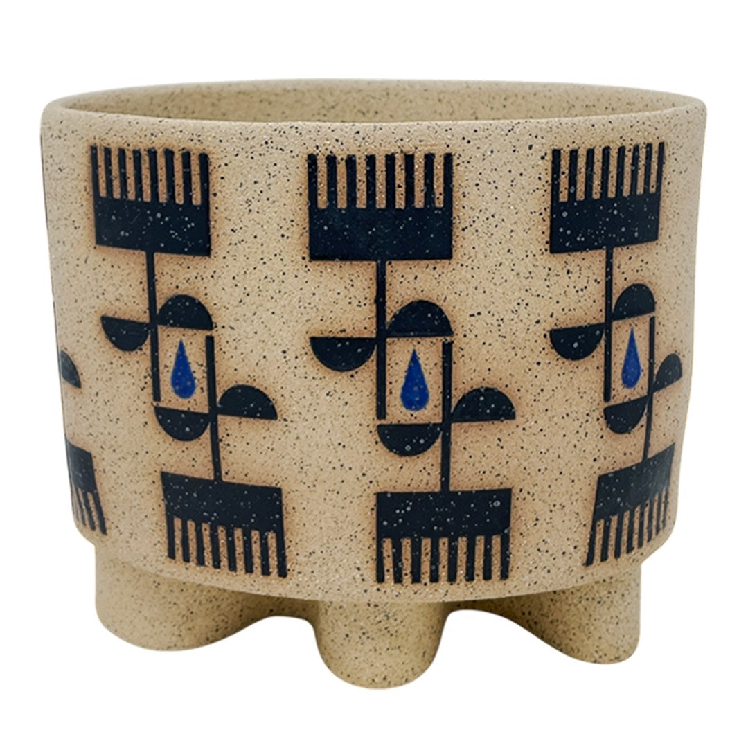 Small Oval Vessel - Flowers - Black & Blue