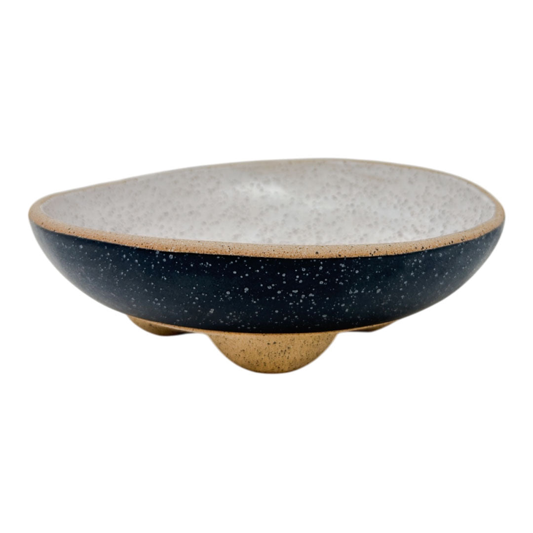 Bowl with Studded Feet - Matte Black & White