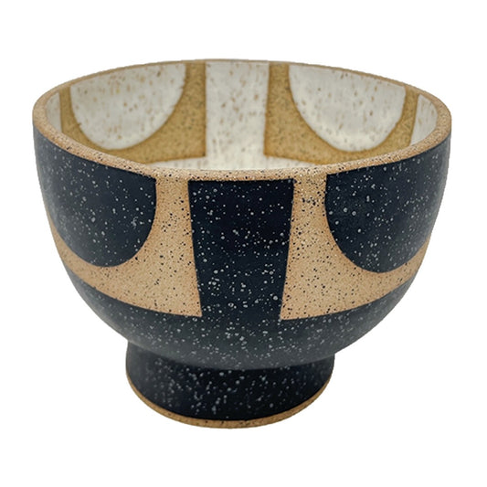 Organic Bowl with Foot - Circle Squares - Matte Black & White
