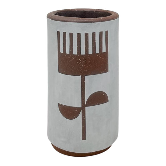 Mini Vessel - Red Clay - Flowers - Matte White
