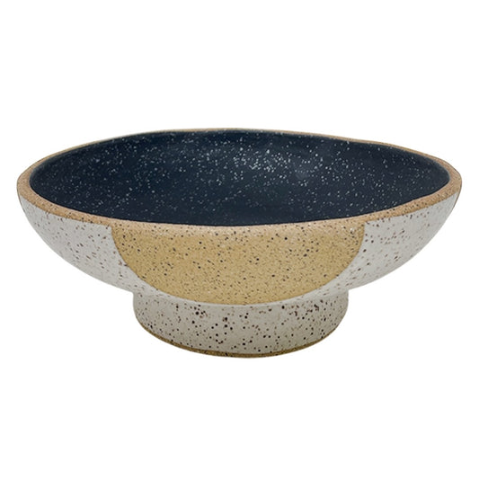 Plate Bowl with Foot - Arches - Matte Black & White