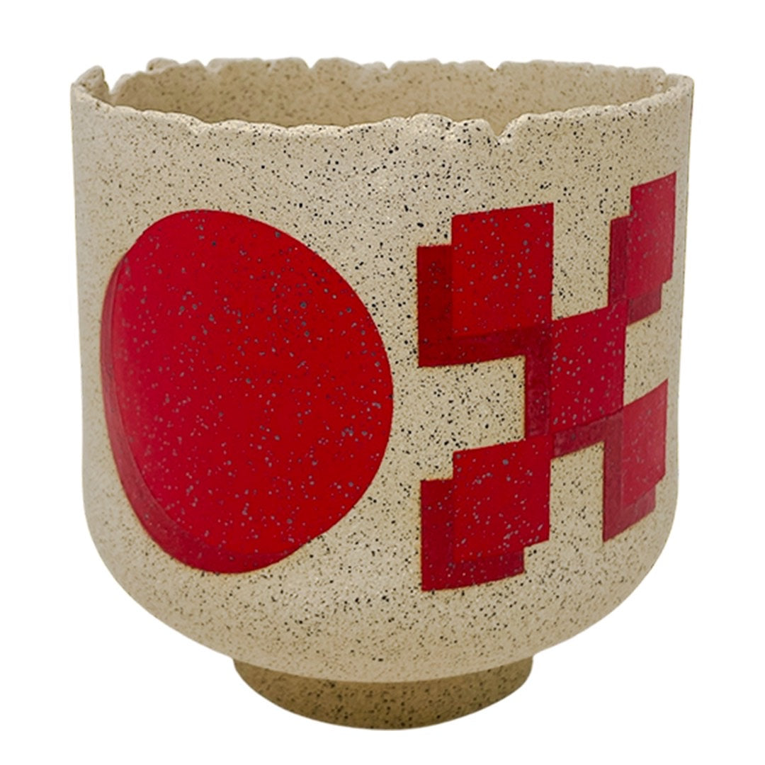 Large Footed Vessel - Circle Checkers - Red
