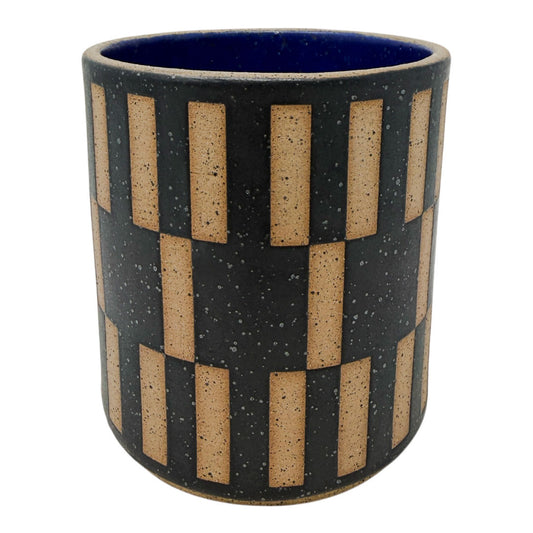 Small Vessel - Patterned Rectangles Inversed - Matte Black & Blue