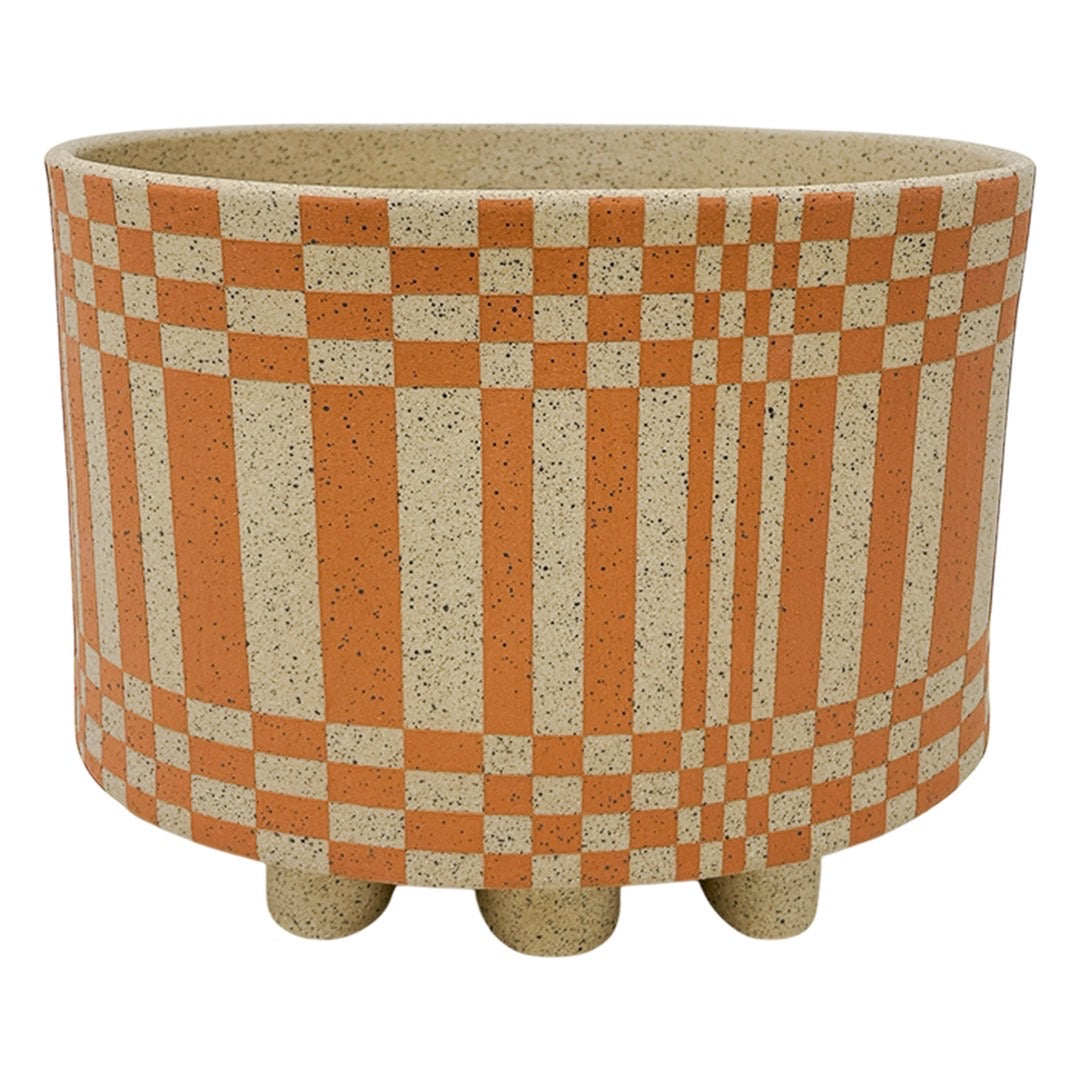 Large Oval Vessel - Skewed Checkers - Matte Terracotta