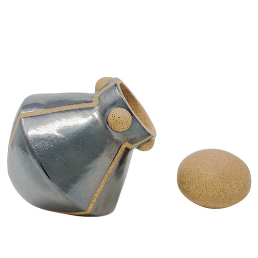 Vessel with Lid - Lines & Studs - Pewter