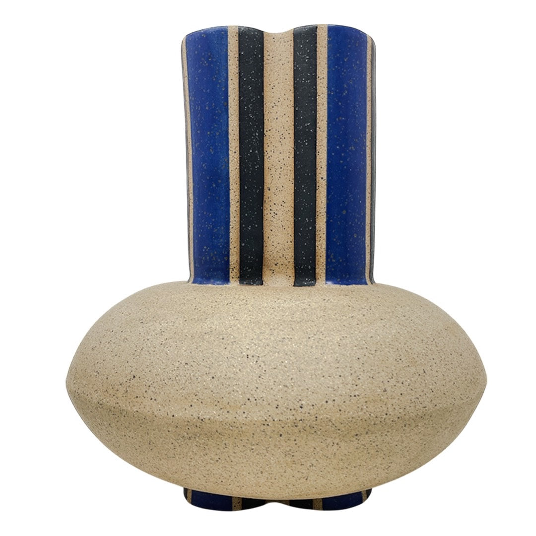 Large Vessel - Stripes - Matte Black & Blue
