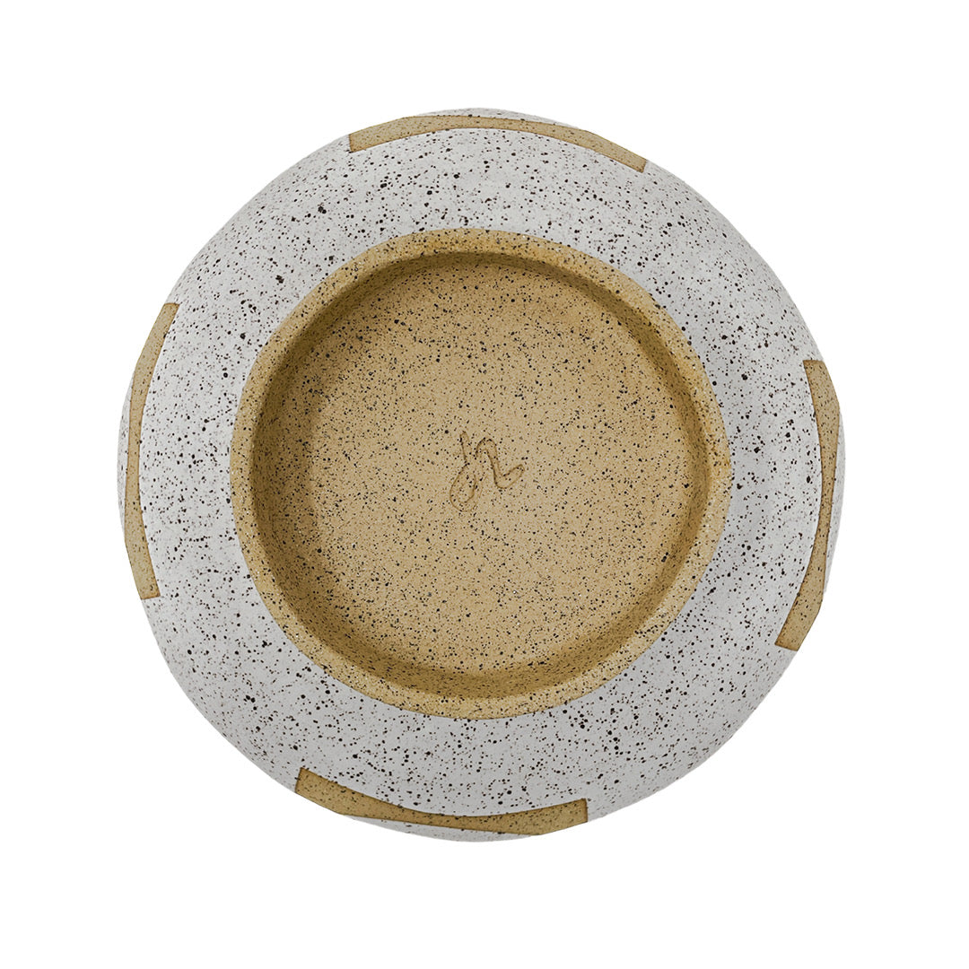 Plate Bowl with Foot - Circle Squares - Matte Black & White