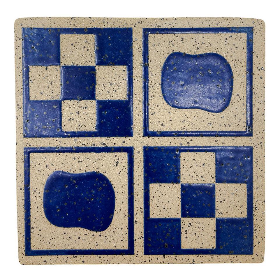 4" Tile - New Checkers - Matte Blue