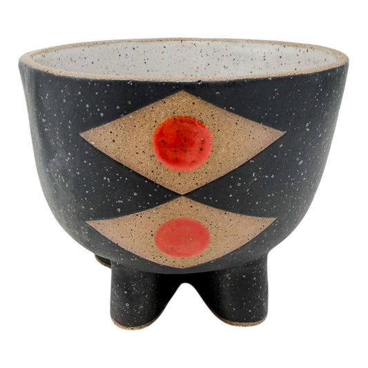 Bowl with Glazed Organic Foot - Snake Eyes - Matte Black, White & Gloss Red