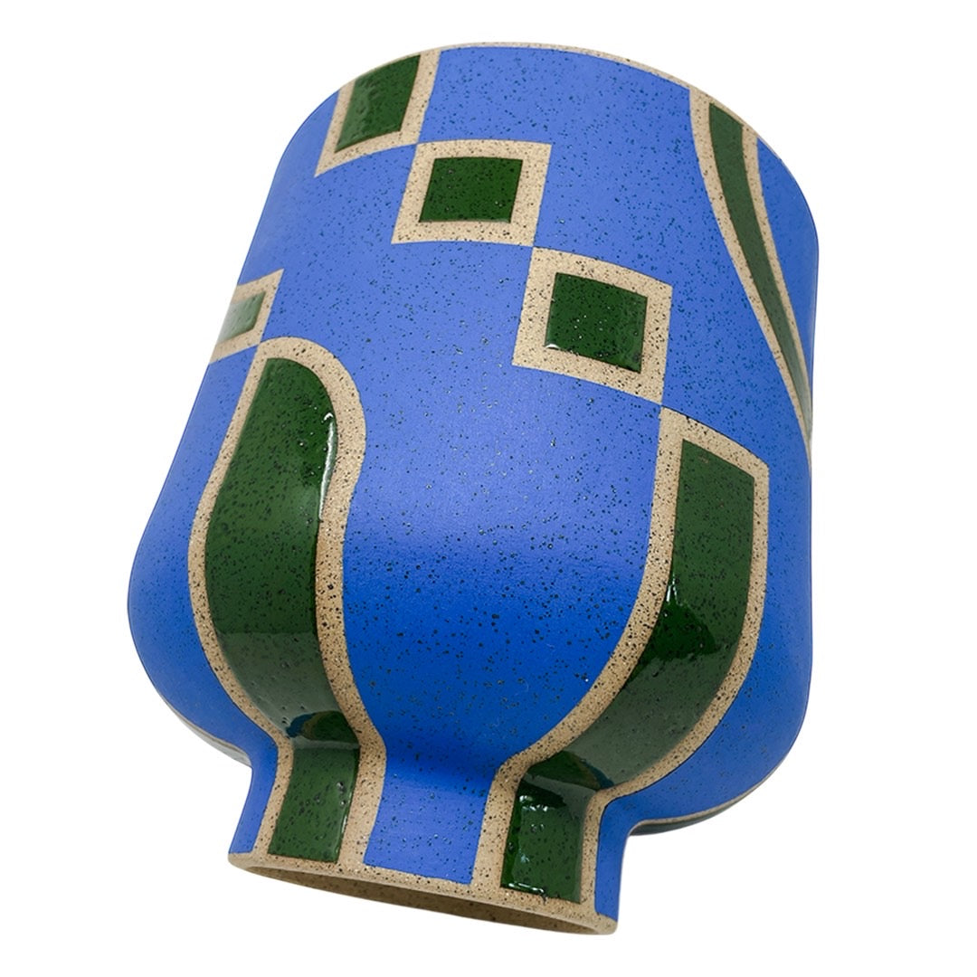 Large Footed Vessel - Shapes - Matte Blue & Gloss Green