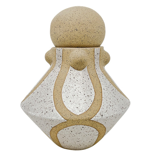 Vessel with Lid - Arches & Studs - Matte White