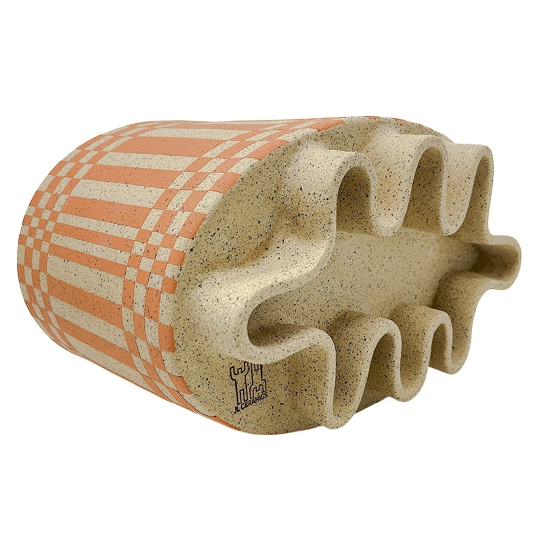 Large Oval Vessel - Skewed Checkers - Matte Terracotta