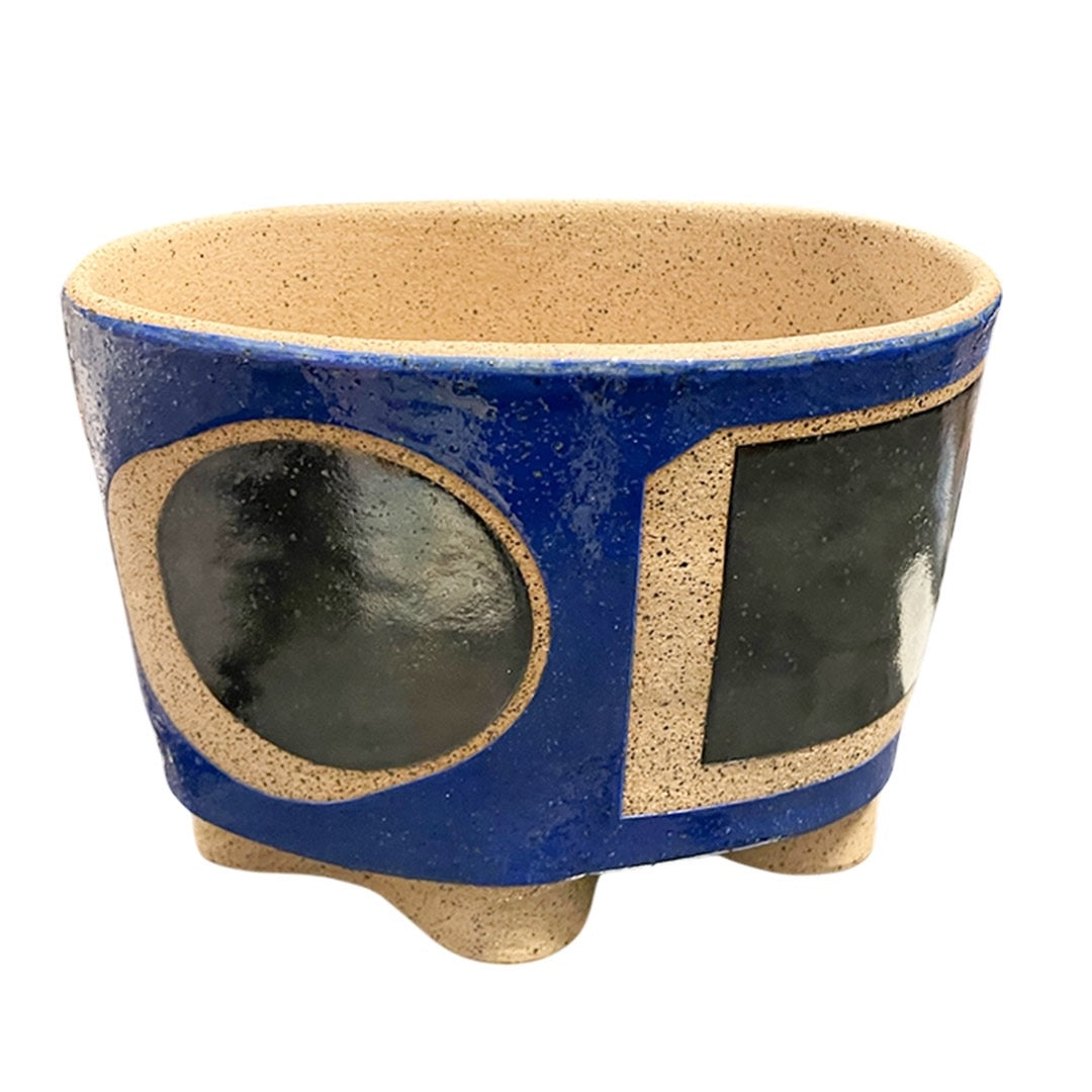 Small Oval Vessel - Circle Square - Gloss Blue & Pewter