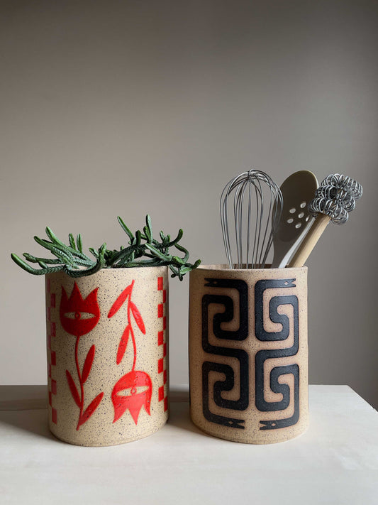 Medium Vessel - Tiles - Black on Black