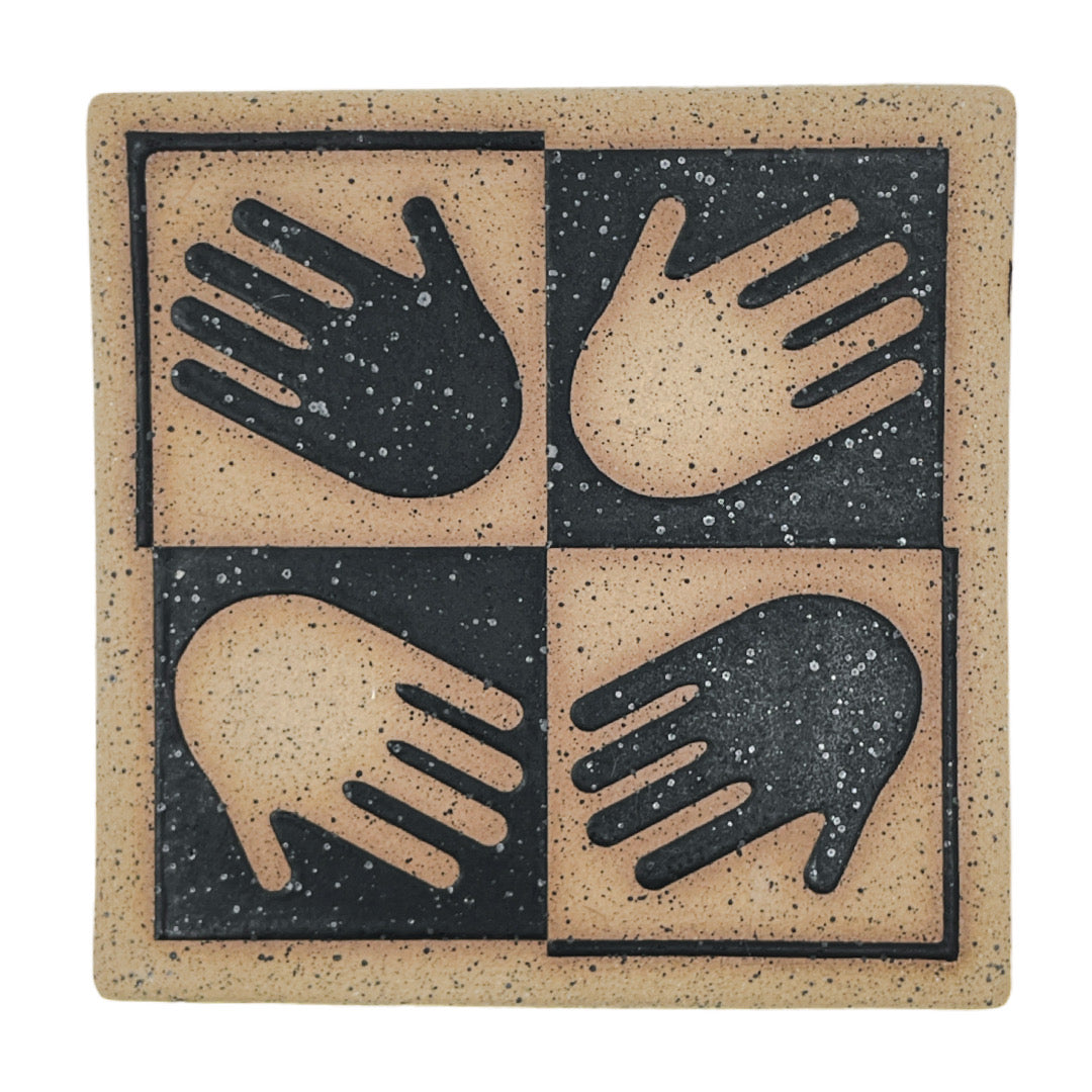 4" Tile - Checkered Hands - Matte Black