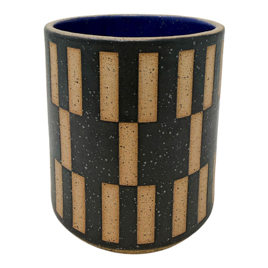 Small Vessel - Patterned Rectangles Inversed - Matte Black & Blue