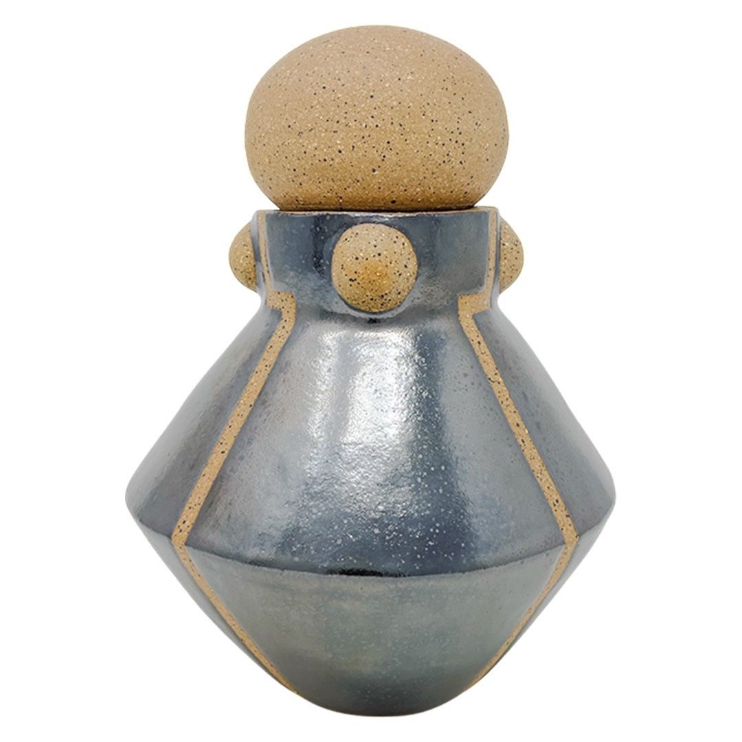 Vessel with Lid - Lines & Studs - Pewter