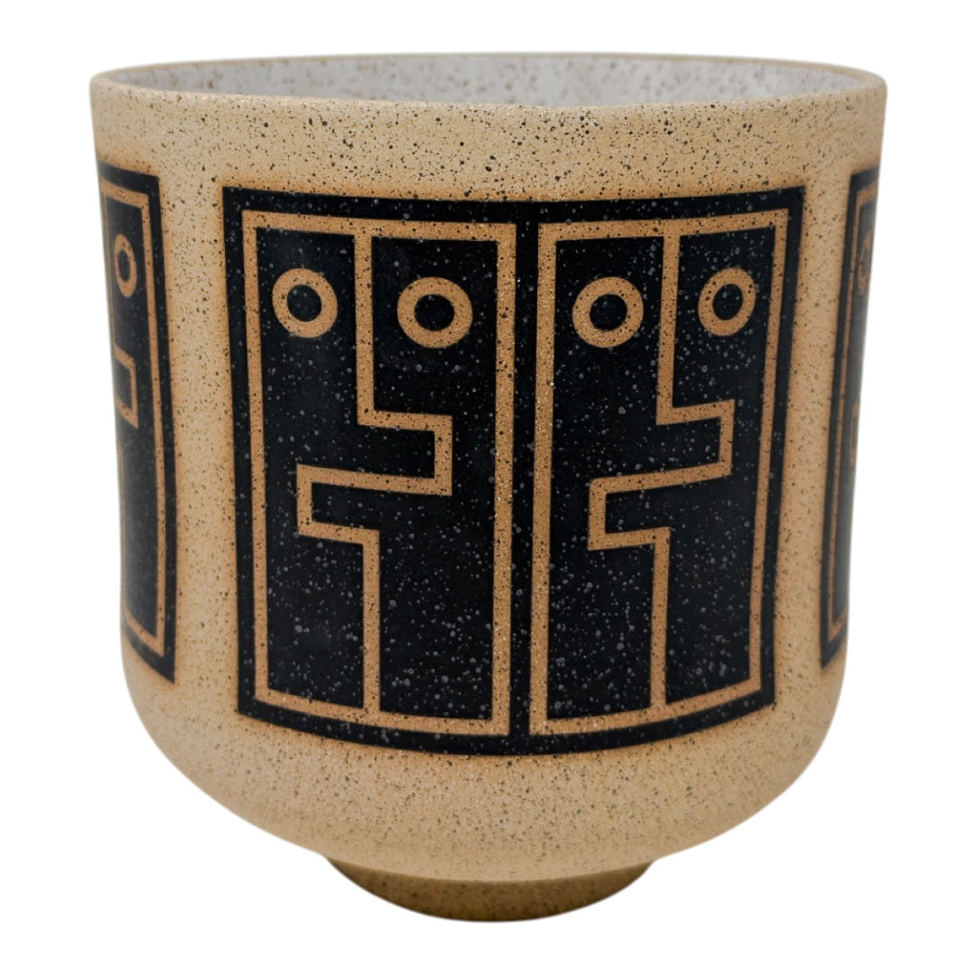 Large Footed Vessel - Hug Face - Matte Black & White