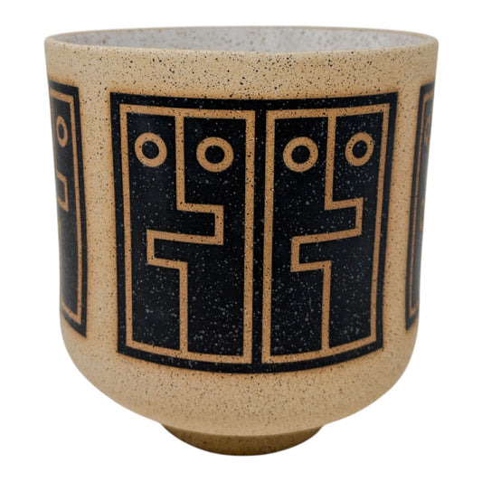 Large Footed Vessel - Hug Face - Matte Black & White