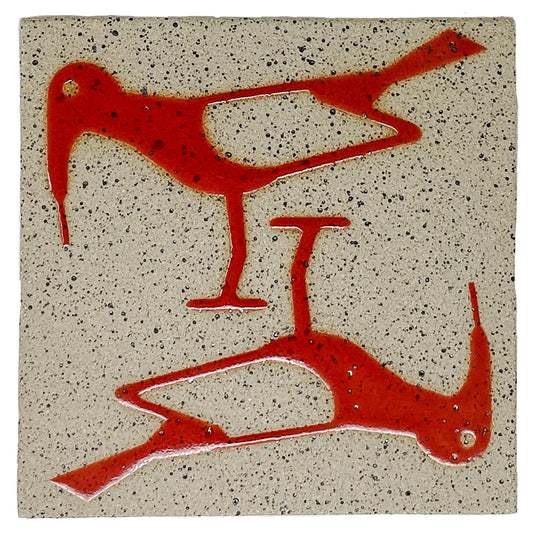 4" Tile - Birds - Gloss Red