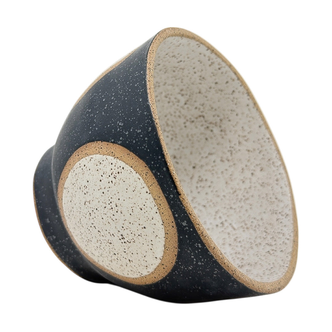 Bowl with Foot - Circles - Matte Black & White