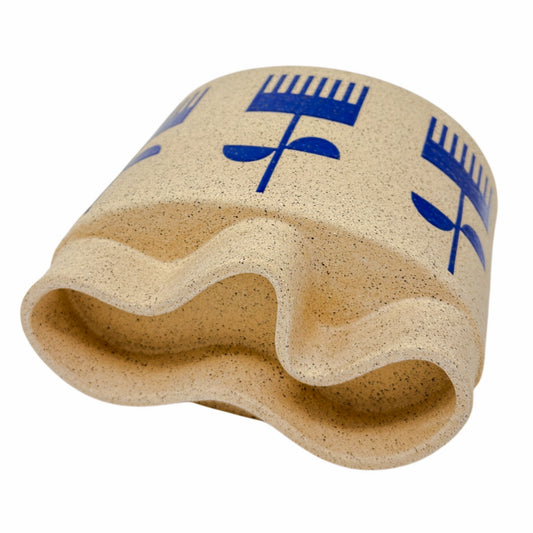 Small Oval Vessel - Flowers - Matte Blue