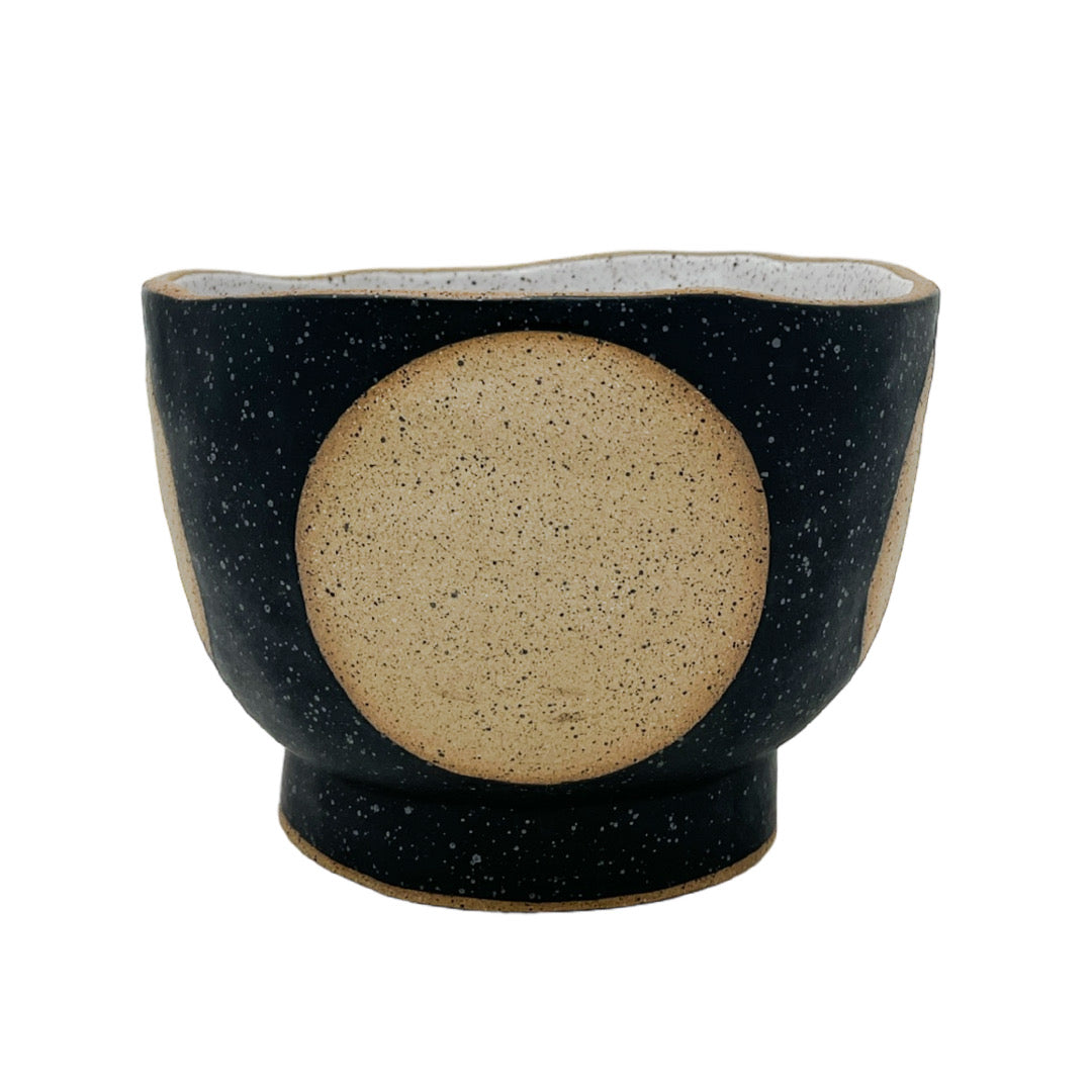 Organic Bowl with Foot - Circle - Matte Black & White