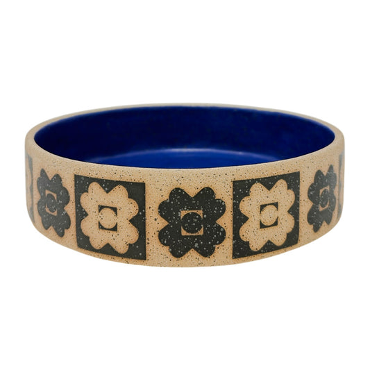 Bowl - Flowers - Matte Black & Blue