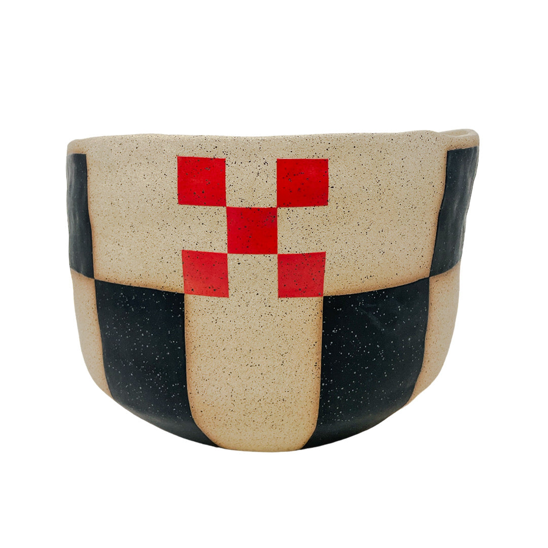 XLarge Organic Vessel - Checkers - Matte Black & Red