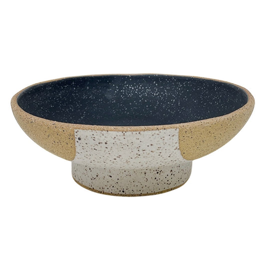 Plate Bowl with Foot - Arches - Matte Black & White