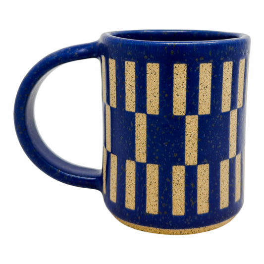 12oz. Mug - Patterned Rectangles Inversed - Matte Blue