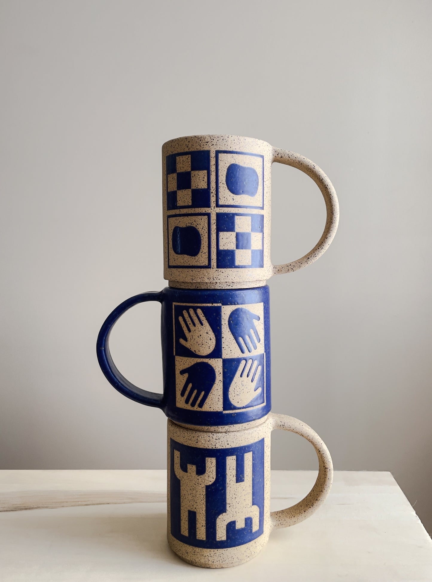 12oz. Mug - Checkered Hands - Matte Blue