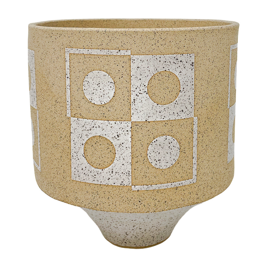 Large Footed Vessel - Squares & Circles - Matte White