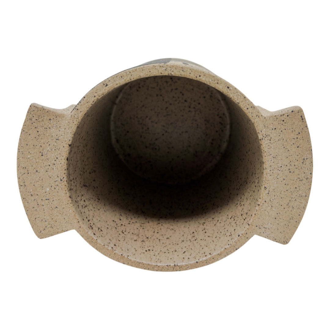 Small Vessel with Handles - Half & Half Face - Matte Brown