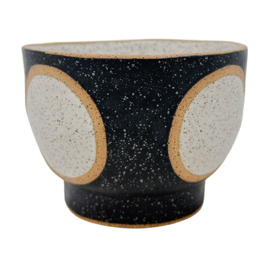Bowl with Foot - Circles - Matte Black & White