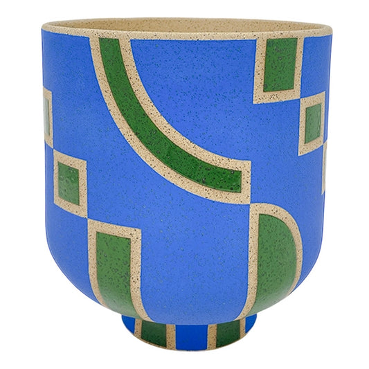 Large Footed Vessel - Shapes - Matte Blue & Gloss Green