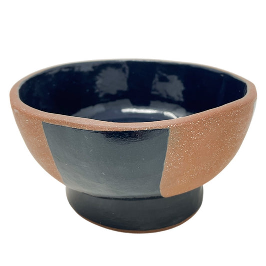 Organic Bowl with Foot - Red Clay - Arches - Gloss Dark Blue