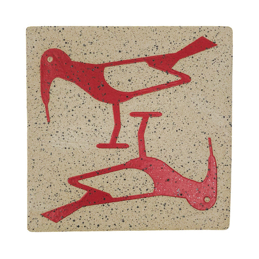 4" Tile - Birds - Matte Red