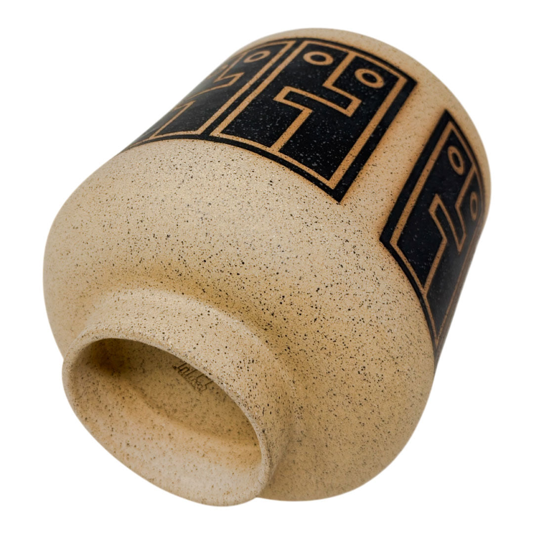 Large Footed Vessel - Hug Face - Matte Black & White